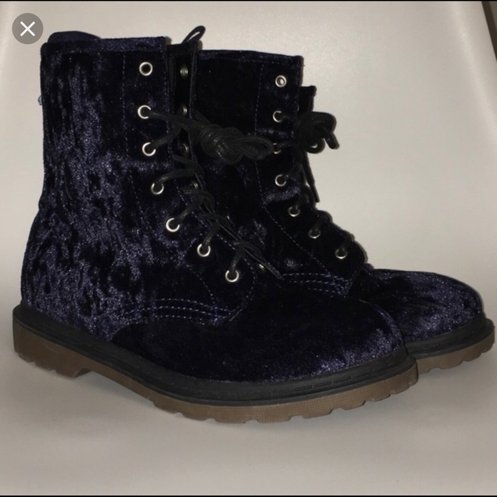 Arizona Blue Crushed Velvet Combat Boots